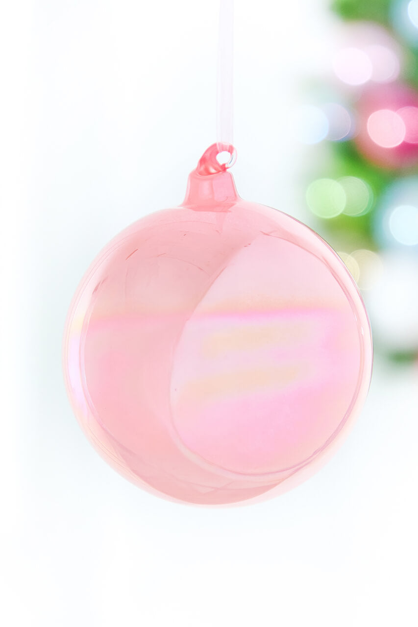 5" Iridescent Pink Glass Ball Ornament