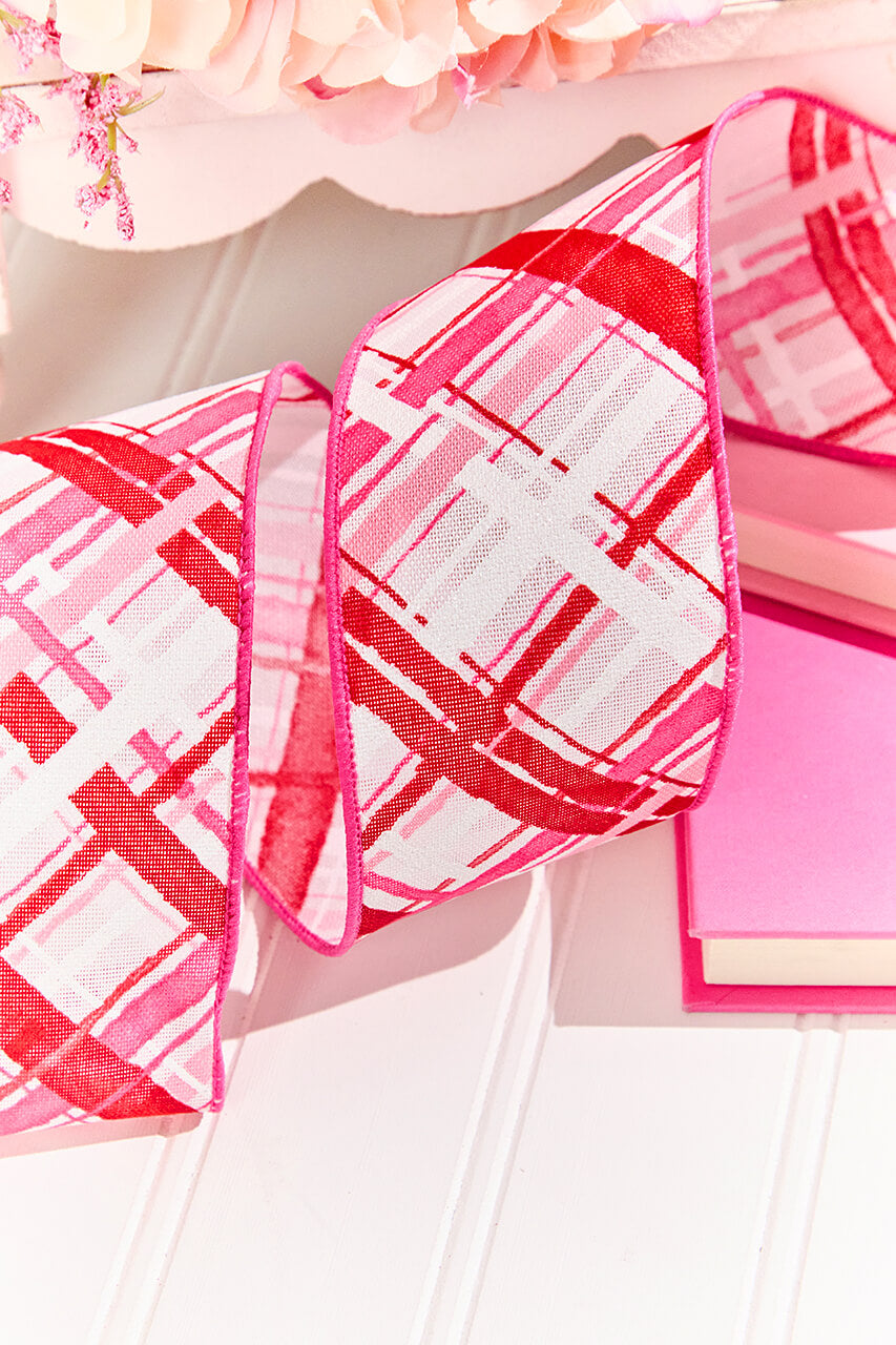 2.5" x 10 Yard Pink, Red & White Plaid Valentine Ribbon