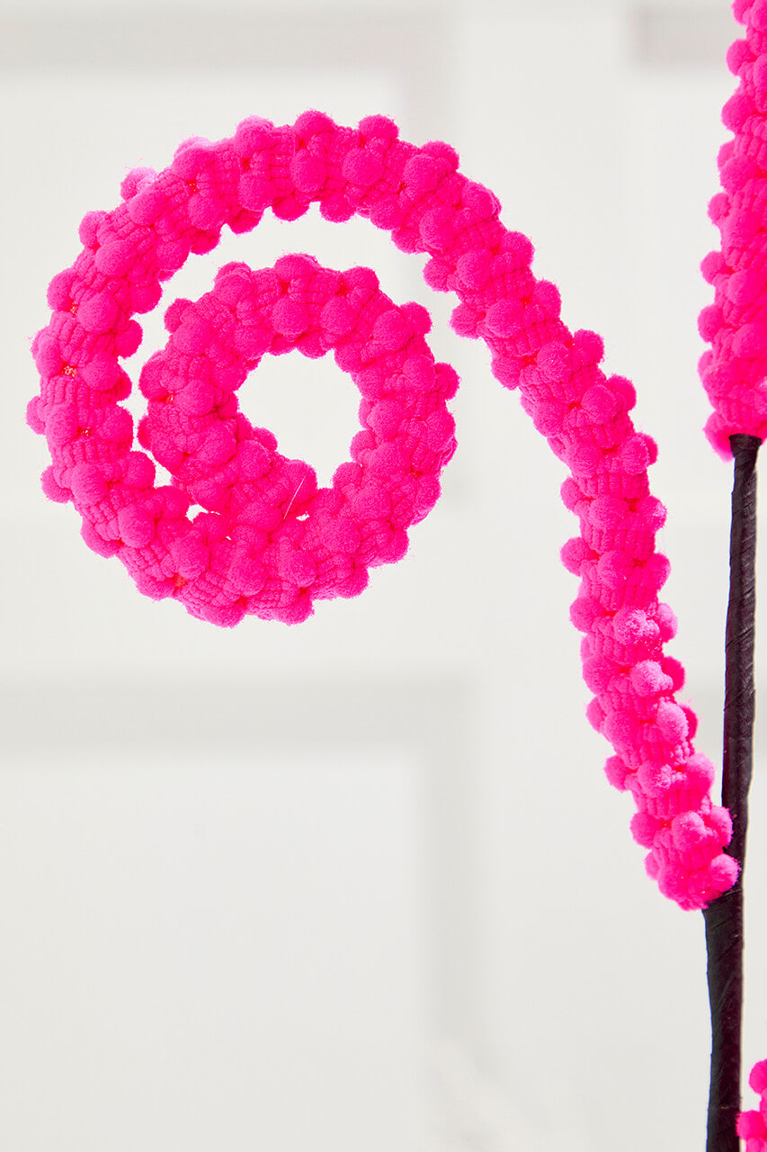 28" Pink Puff Chenille Spiral Curly Spray