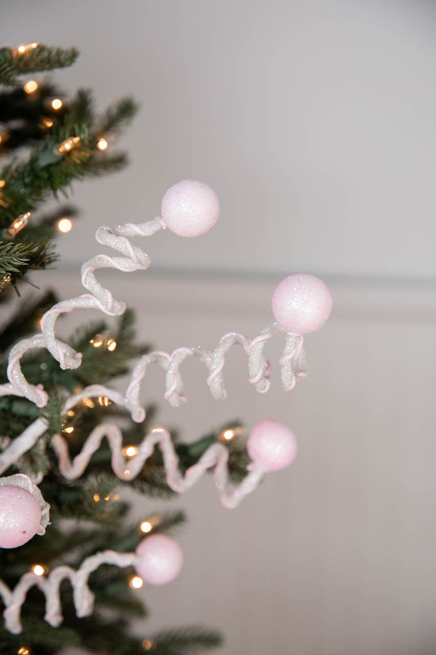 25” Pink & White Velvet Corkscrew Spray – Whimsical Holiday Decorative Stem
