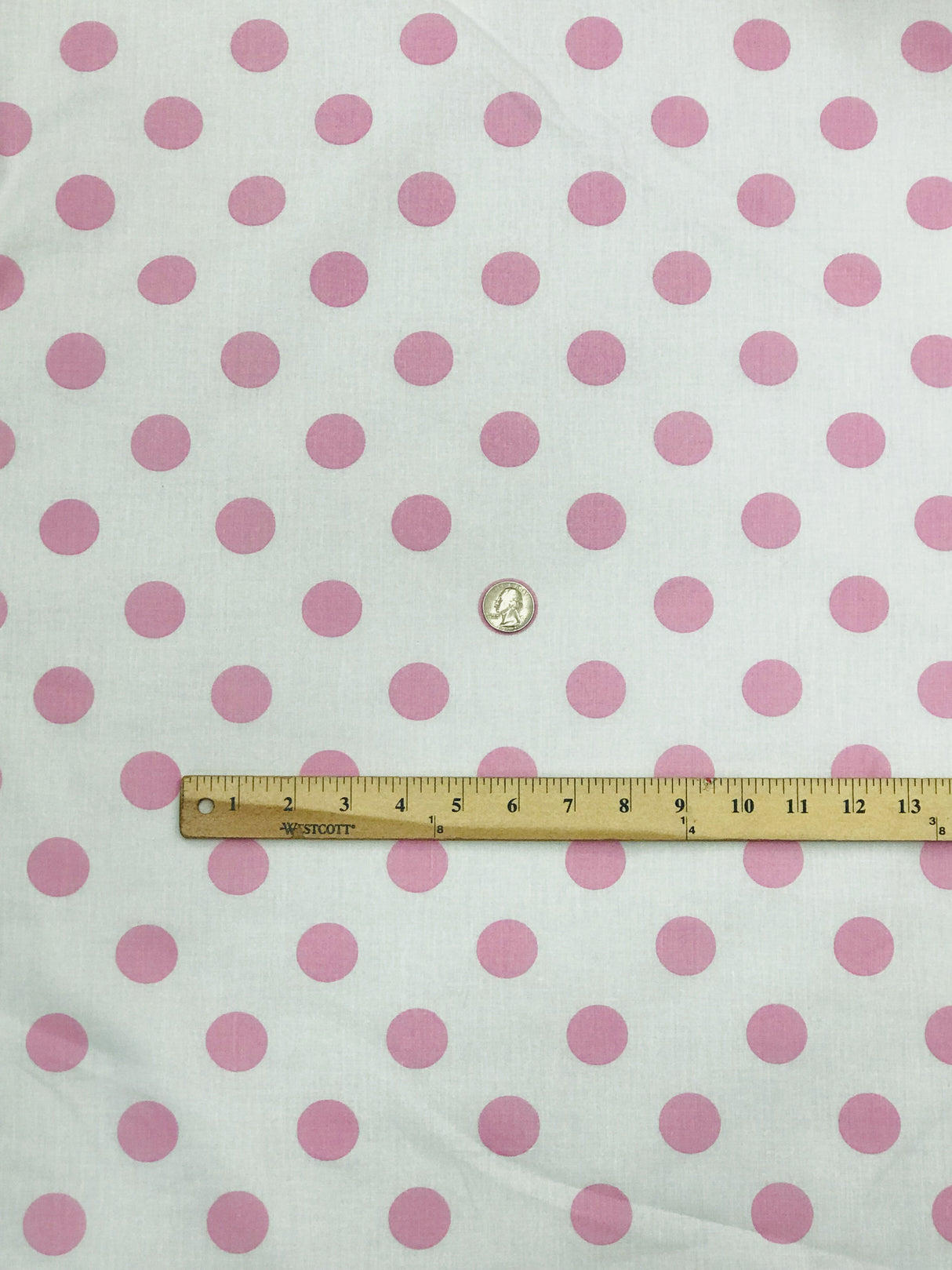 Pink Dots White Poly Cotton Fabric - White With Pink Dots, 59/60" Width (1 Yard)