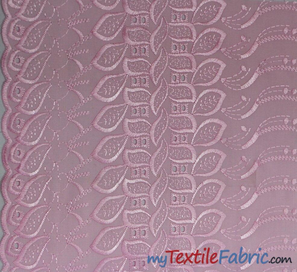 Polyester Cotton Eyelet Embroidery Fabric - One Side Scallop, 45" Wide, Multiple Colors (1 Yard)
