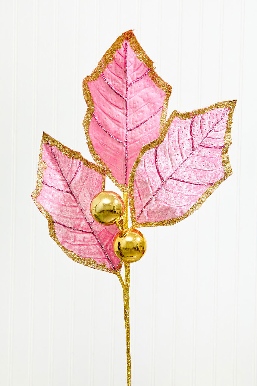 30" Holly Leaves Spray - Pink & Gold