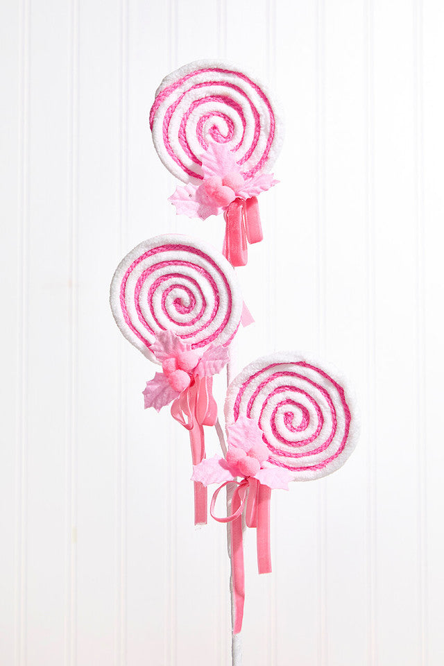 24 Inch Pink Lollipop Spray – Whimsical Candy-Inspired Holiday Charm