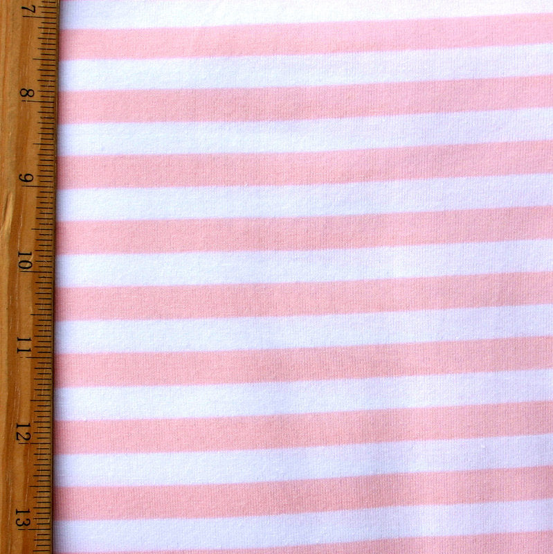 Cotton Lycra Pink and White Stripe Knit Fabric