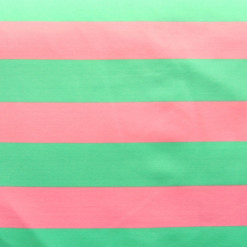 Nylon Lycra Swim Fabric Pink and Green Wide Stripe