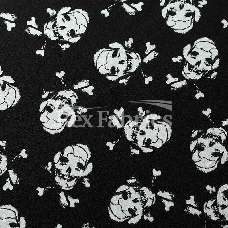Pirates Flag Nylon Spandex Fabric - Black Skull Print, 58/60" Width (1 Yard)