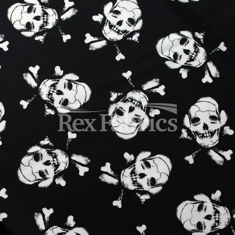 Pirates Flag Nylon Spandex Fabric - Black Skull Print, 58/60" Width (1 Yard)