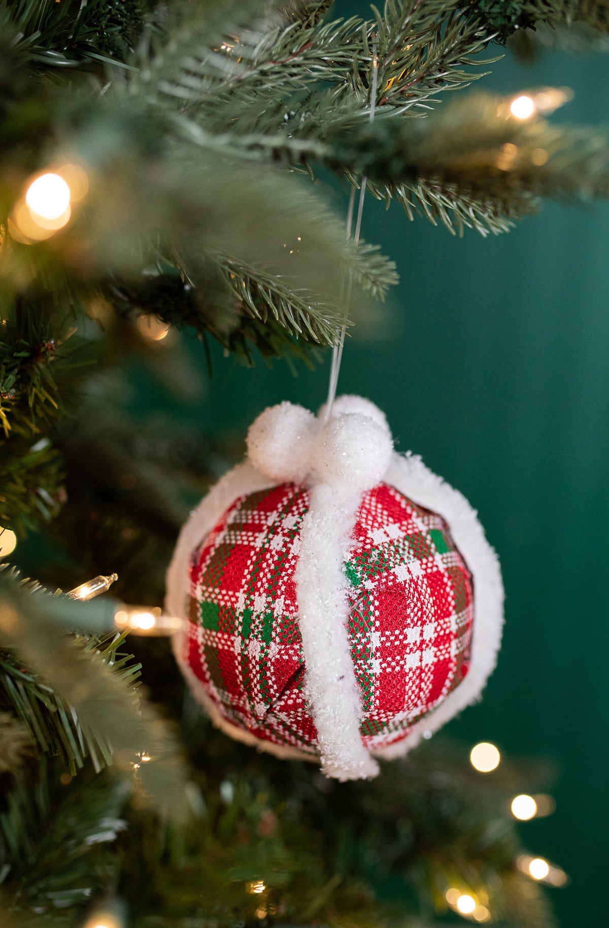 5” Glitter Fur Edge Plaid Ball Ornament