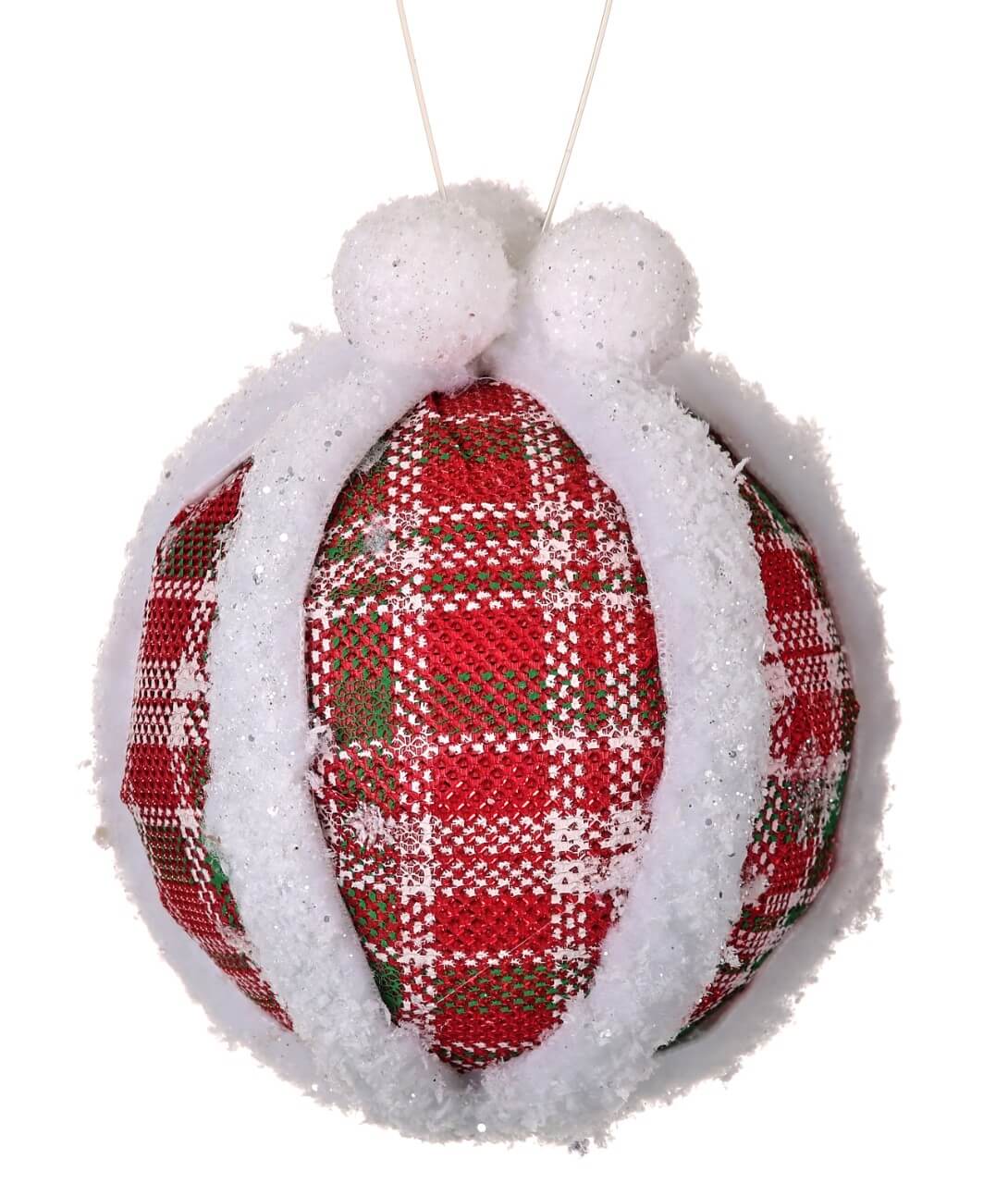 5” Glitter Fur Edge Plaid Ball Ornament