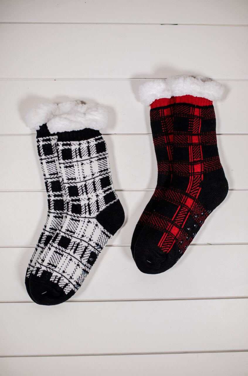 Scottish Plaid Thermal Slipper Socks with Non-Slip Grippers