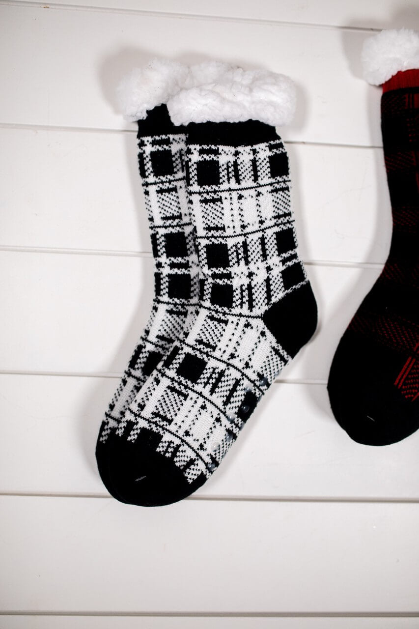 Scottish Plaid Thermal Slipper Socks with Non-Slip Grippers