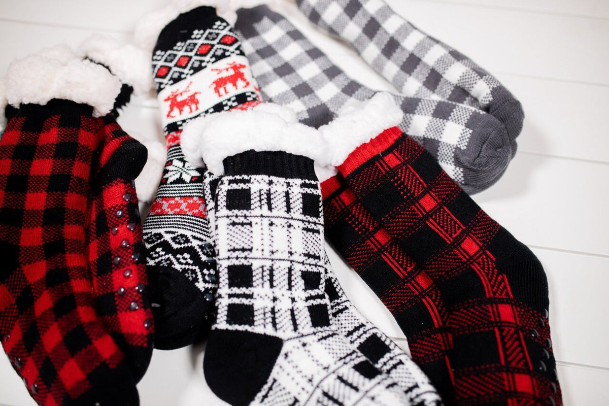 Scottish Plaid Thermal Slipper Socks with Non-Slip Grippers