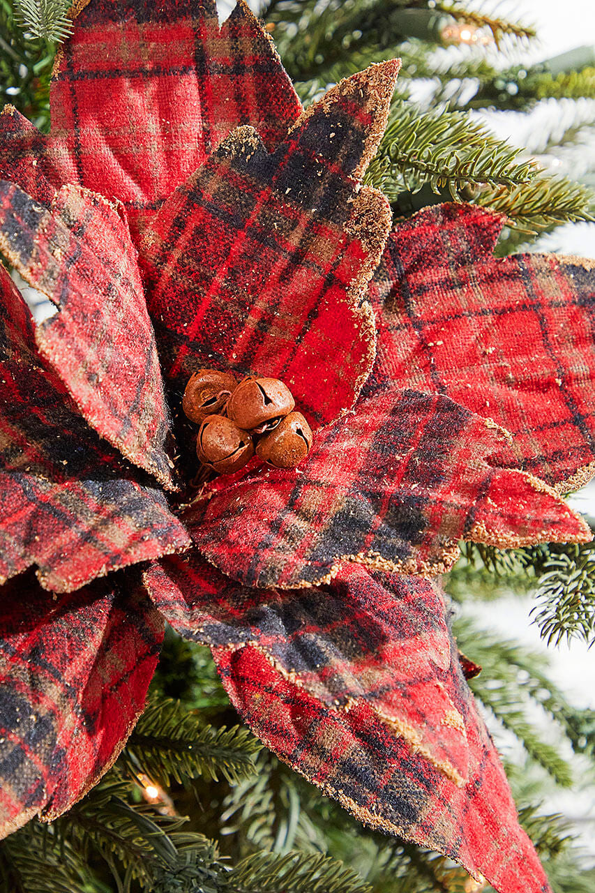22 Inch x 14 Inch Plaid Poinsettia Stem