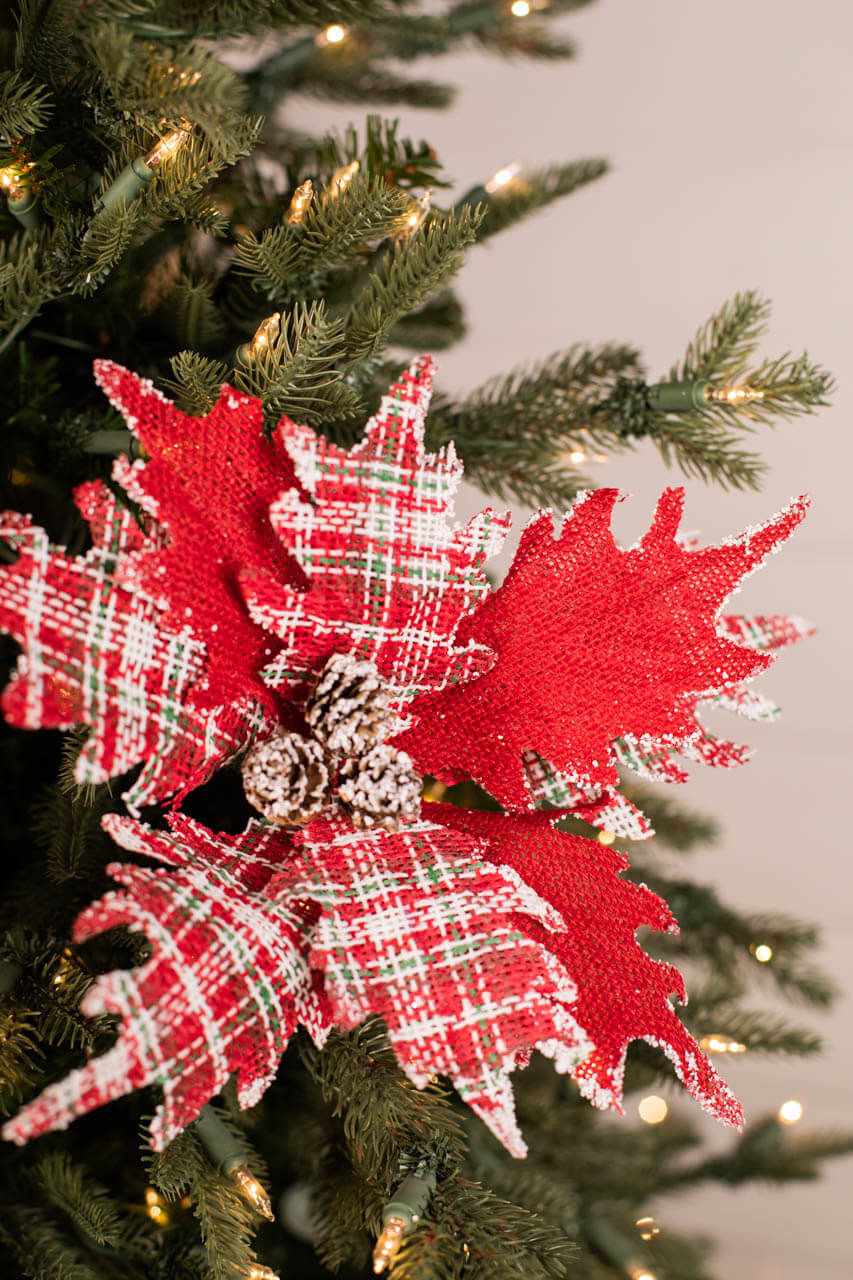 22” Plaid Poinsettia Stem White