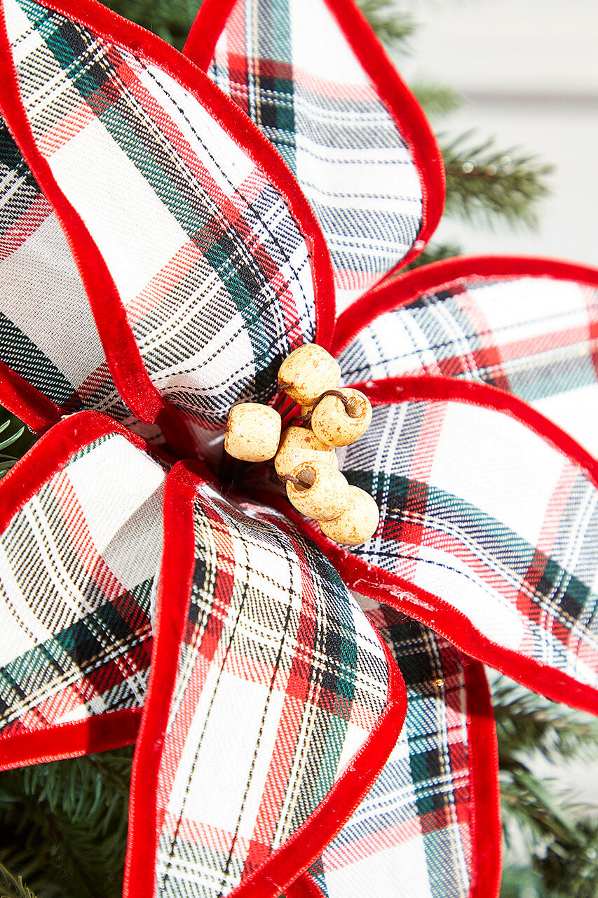 23" Plaid Poinsettia Stem - Red and Green