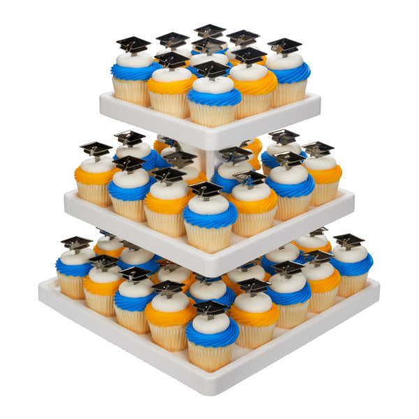 Graduation Black Metallic Hat Cupcake Cake Pics - set of 144