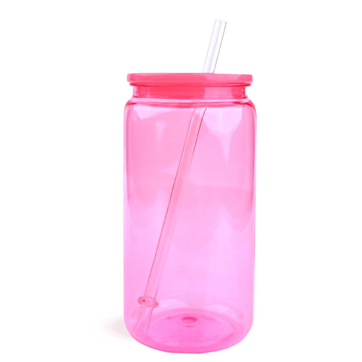 16 oz Plastic Can Transparent - Bright Pink