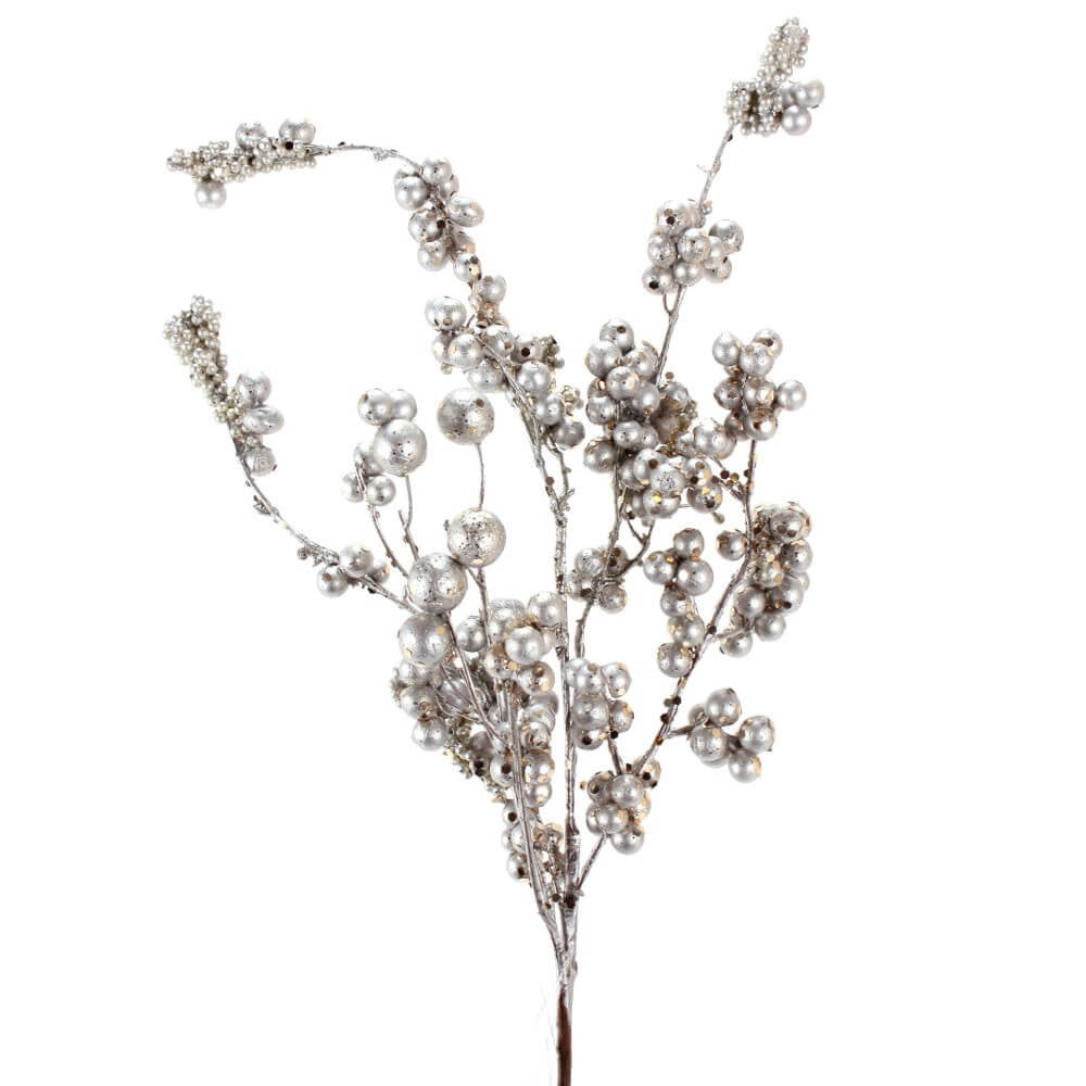 18 Inch Silver Platinum Dew Berry Christmas Spray