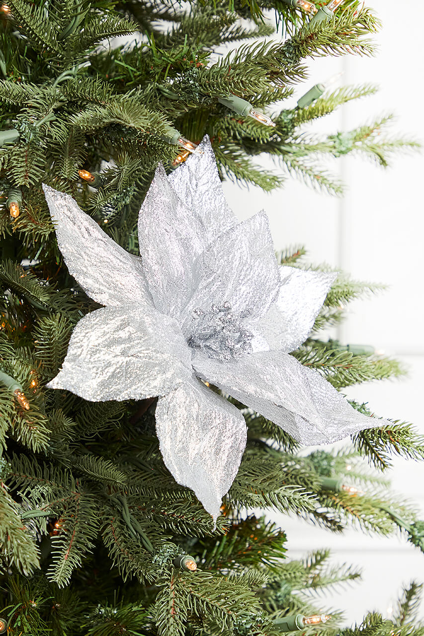 19" Platinum Metallic Poinsettia Stem