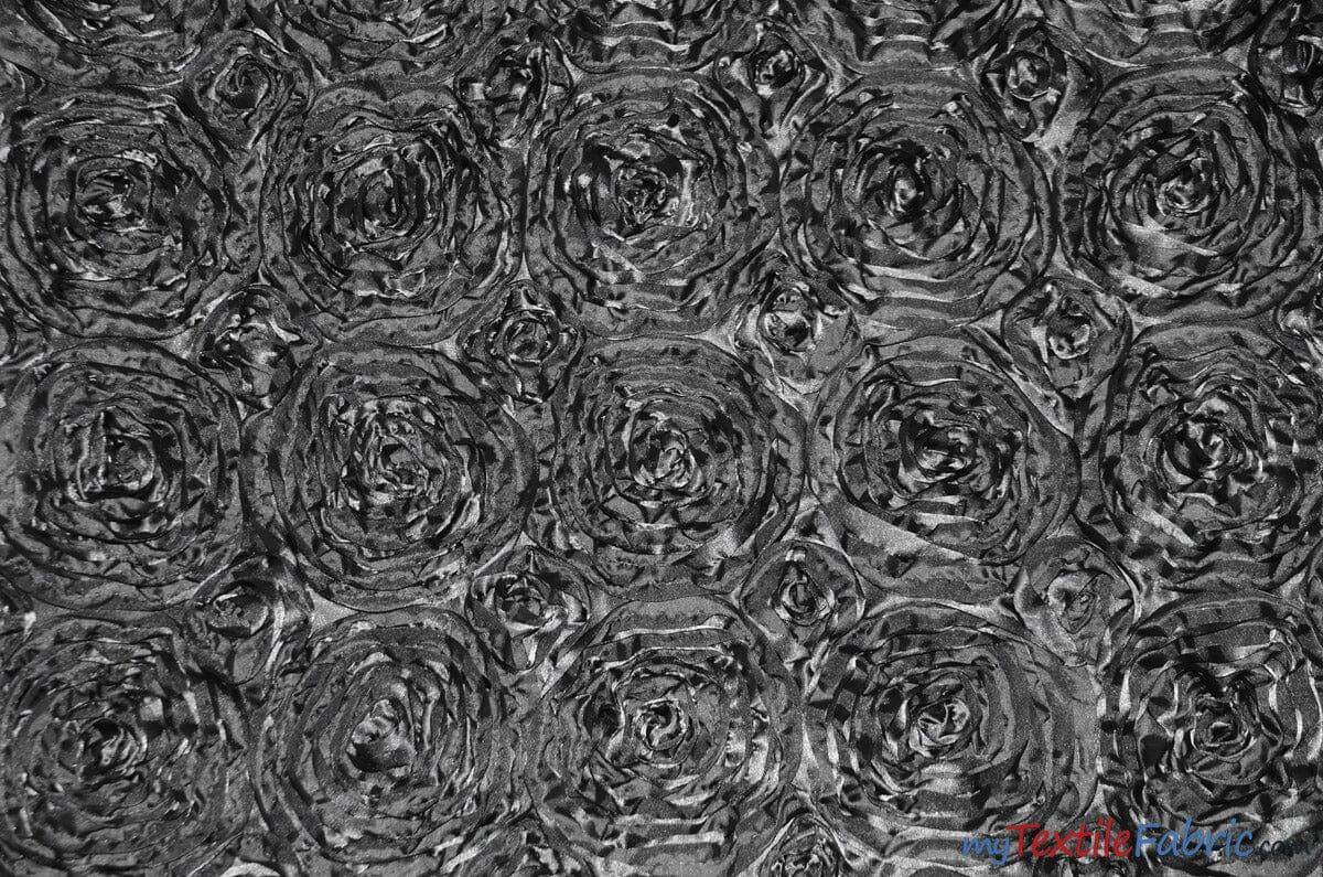 Rosette Satin Polyester Fabric - 3D Satin Floral Embroidery, 52/54" Width (Yards, Bolts, Sample Swatch)