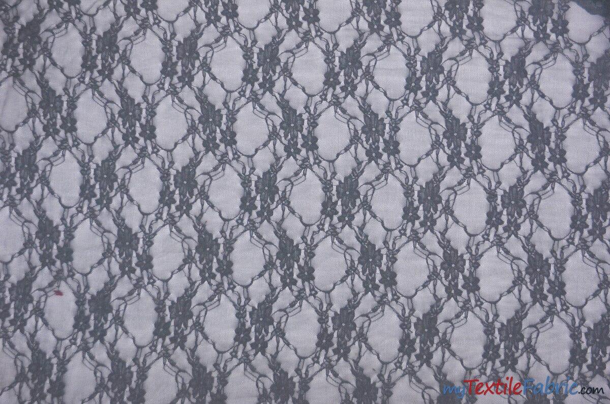 Giselle Floral Lace Polyester Spandex Fabric - Sheer Vintage Stretch Lace, 58/60" Width, Multiple Colors (1 Yard)