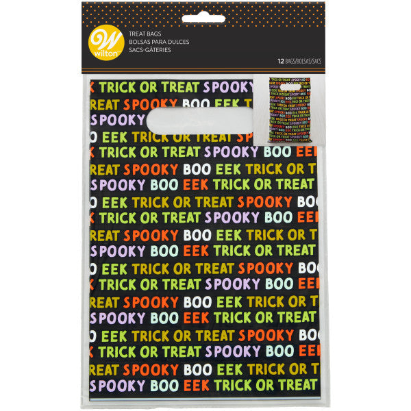 Wilton Spooky Words Halloween Treat Bags with Handles, 12-Count