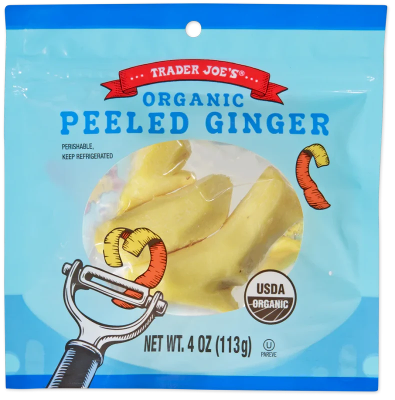 Organic Peeled Ginger Fresh Zesty Root for Stir-Fries Curries Smoothies and Tea - 4 Oz