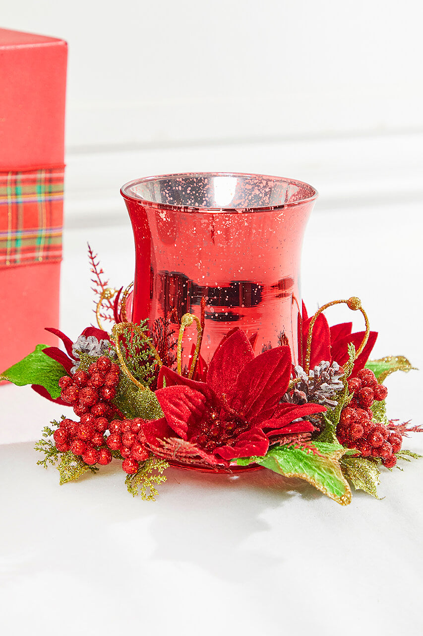 6" Poinsettia & Pine Centerpiece
