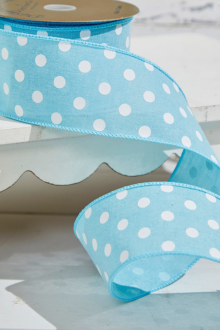 2.5"x 10 Yards Light Blue Polka Dot Ribbon Cheerful Spring Craft Ribbon