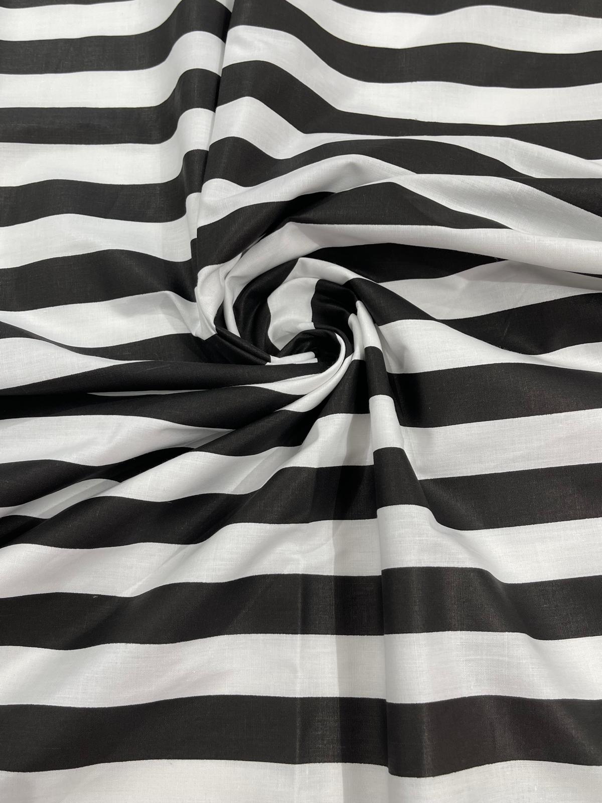 Poly Cotton 1" Stripe Print Poly Cotton Fabric - Black/White, Navy Blue/White, Pink/White, Red/White, Red/Black, Silver/White, Turquoise/White, Yellow/White, Yellow/Black, Yellow/Lilac, 58" Width (1 Yard)