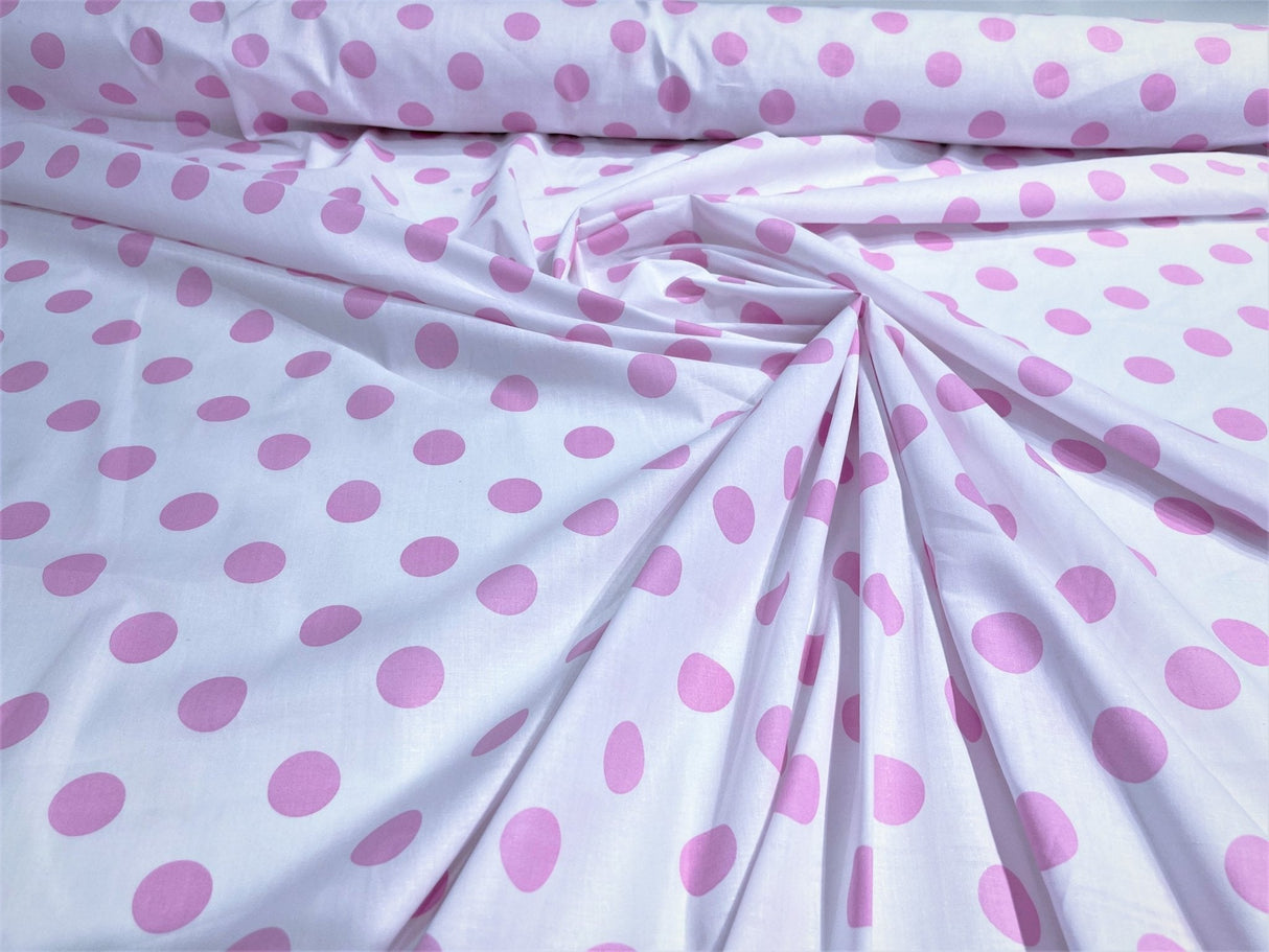 Poly Cotton Polka Dot Print Poly Cotton Fabric - Black Dot On Red, 58" Width (1 Yard)