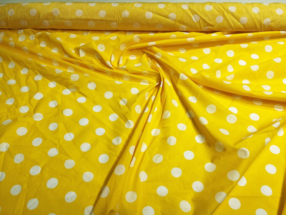 Poly Cotton Polka Dot Print Poly Cotton Fabric - Black Dot On Red, 58" Width (1 Yard)