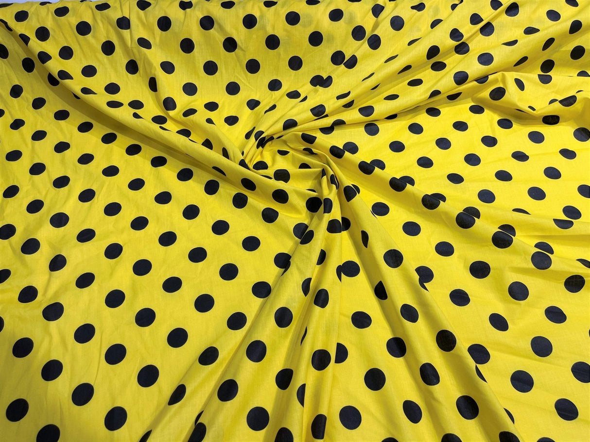Poly Cotton Polka Dot Print Poly Cotton Fabric - Black Dot On Red, 58" Width (1 Yard)