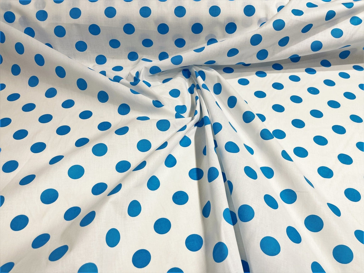 Poly Cotton Polka Dot Print Poly Cotton Fabric - Black Dot On Red, 58" Width (1 Yard)