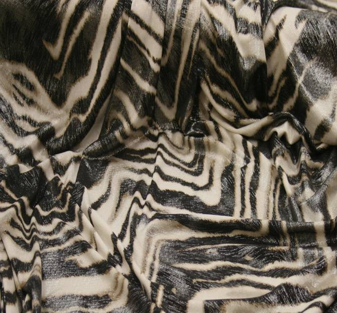 Poly Spandex 1D363 White/Brown With Silver Foil Fabric - White/Brown, Silver Foil, 58/60" Width