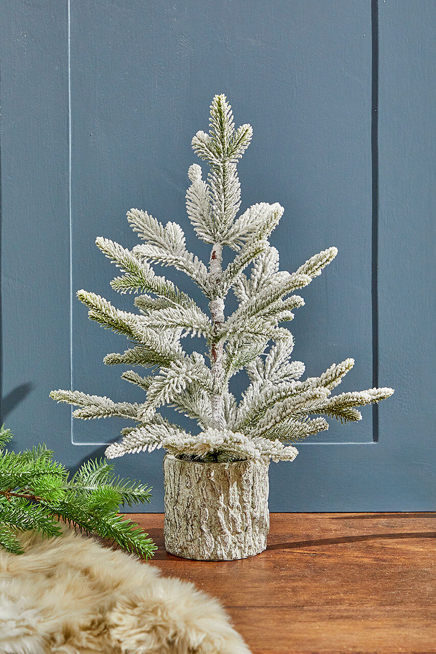 18 Inchi Potted Noble Fir Tree with Snow Winter Christmas Tabletop Decor