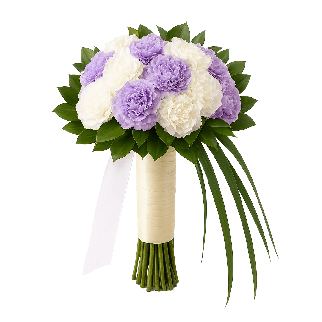 Purple White Carnations Bridesmaids Bouquets 3 Sets Fresh Flowers 43 Stems Each