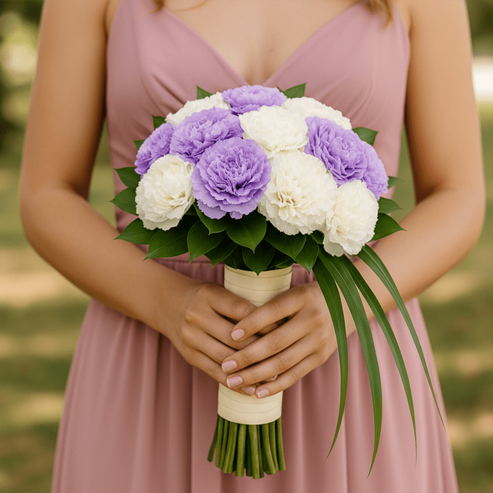 Purple White Carnations Bridesmaids Bouquets 3 Sets Fresh Flowers 43 Stems Each