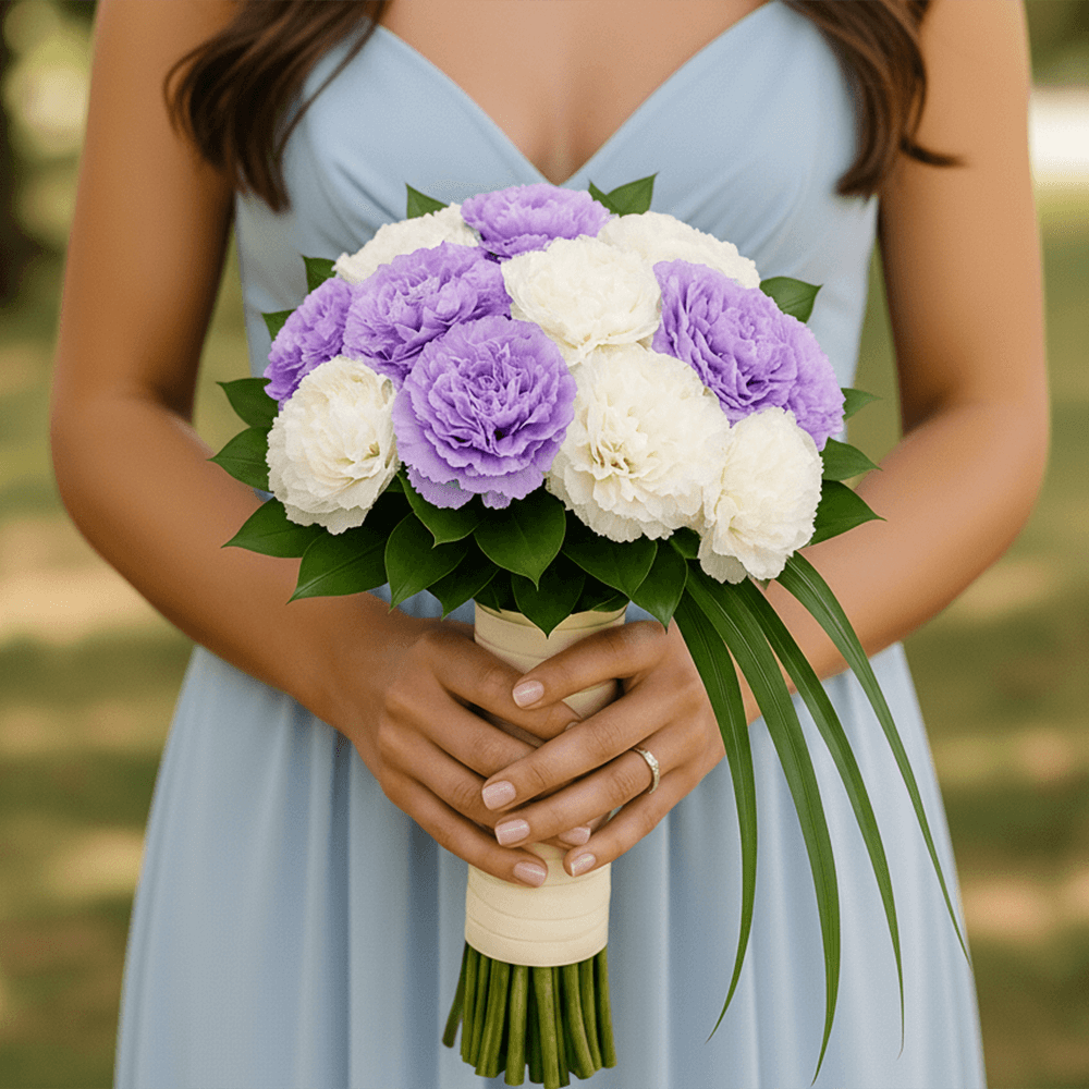 Purple White Carnations Bridesmaids Bouquets 3 Sets Fresh Flowers 43 Stems Each