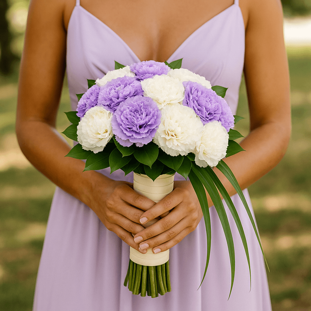 Purple White Carnations Bridesmaids Bouquets 3 Sets Fresh Flowers 43 Stems Each