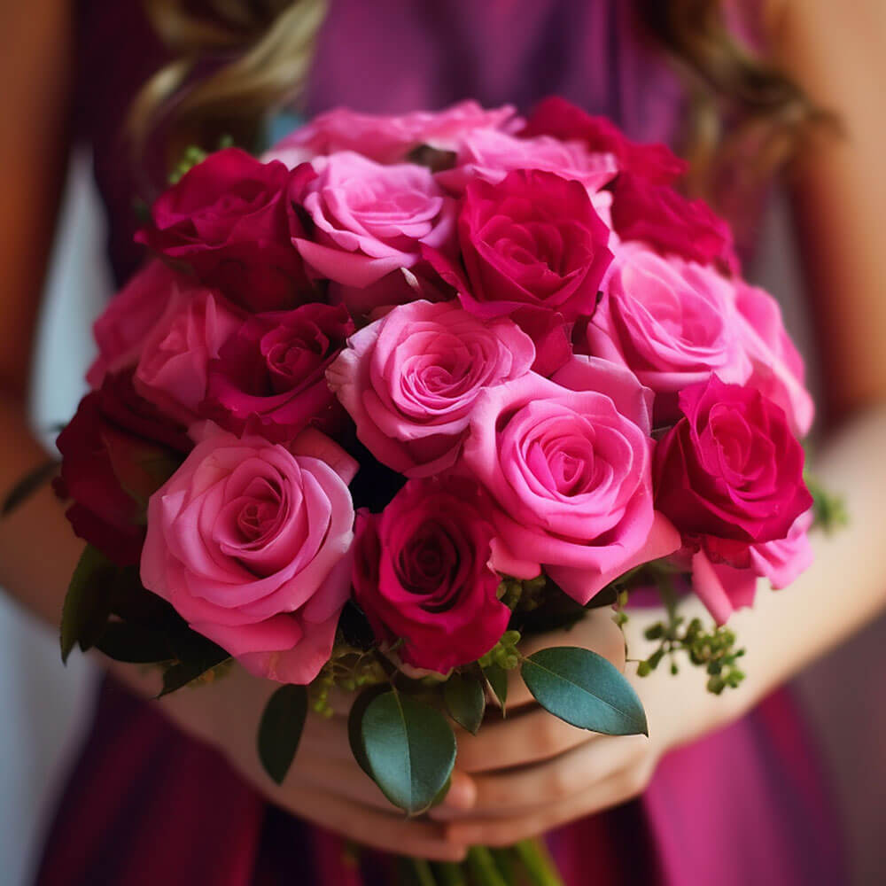 Dark Pink Light Pink Roses Bridesmaids 6 Bouquets With 28 Stems Each