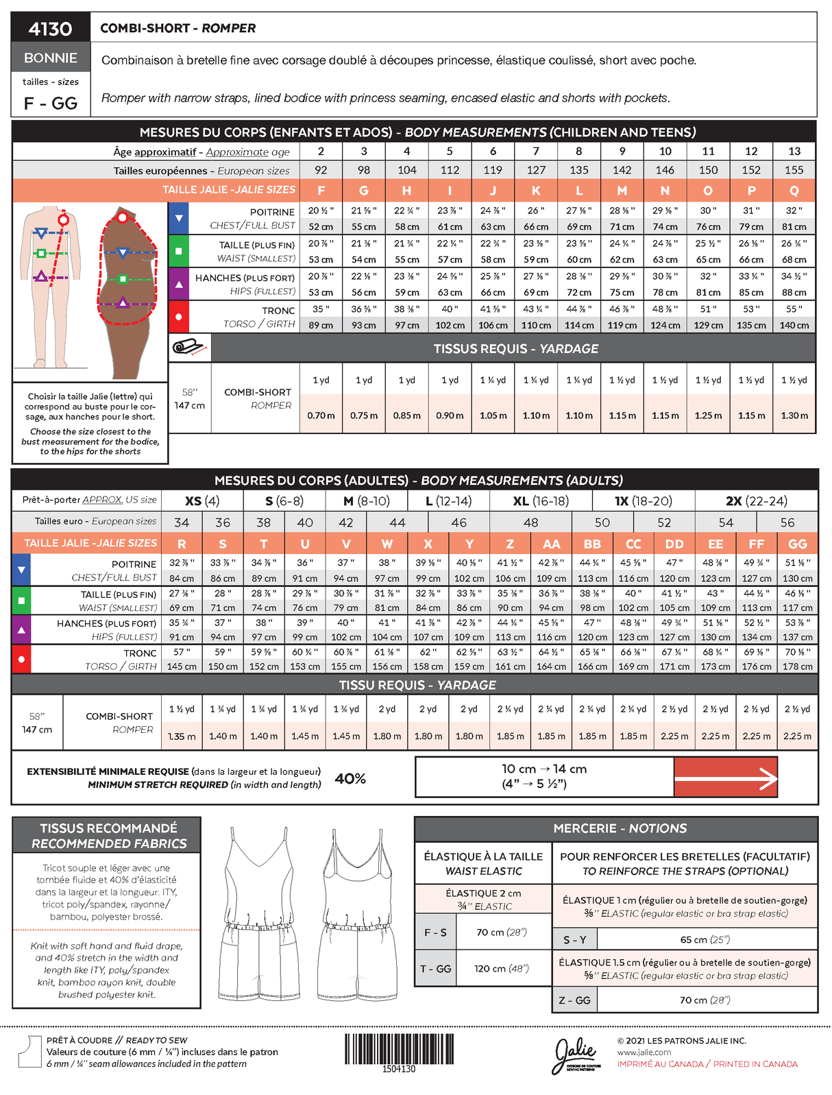 Sewing Pattern Bonnie Romper by Jalie