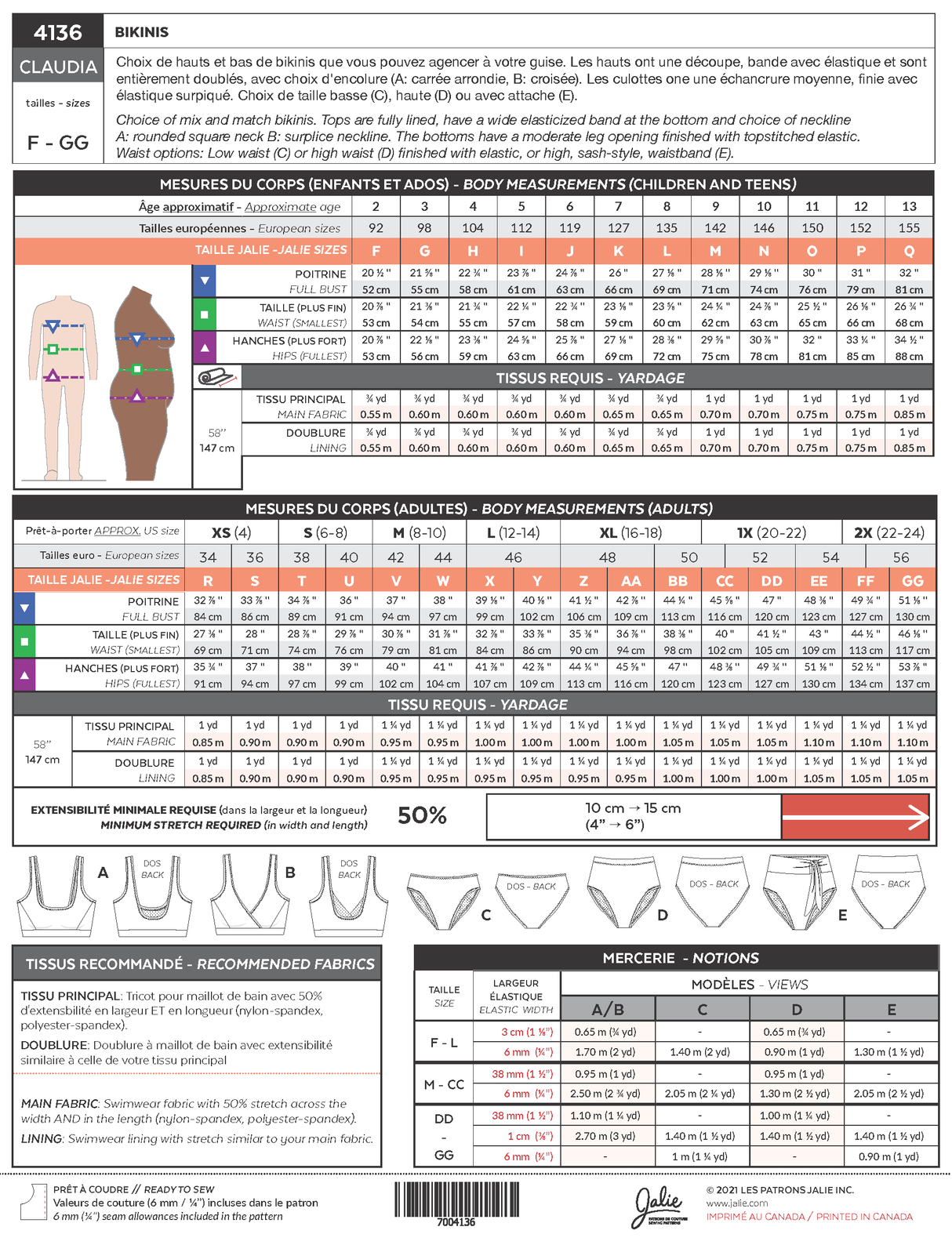 Sewing Pattern Claudia Bikini by Jalie
