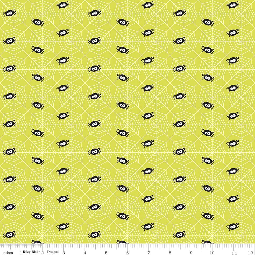 Cotton Lycra Knit Fabric Ghouls and Goodies Spider Lime by Riley Blake Designs
