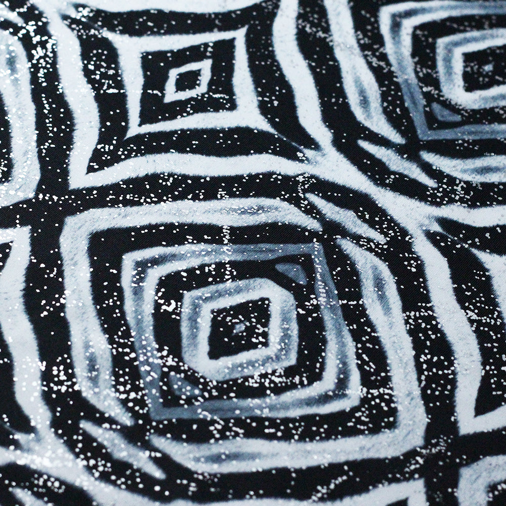 Psychedelic Fur Polyester Spandex Fabric - Black And White Tribal Print, 58/60" Width (1 Yard)