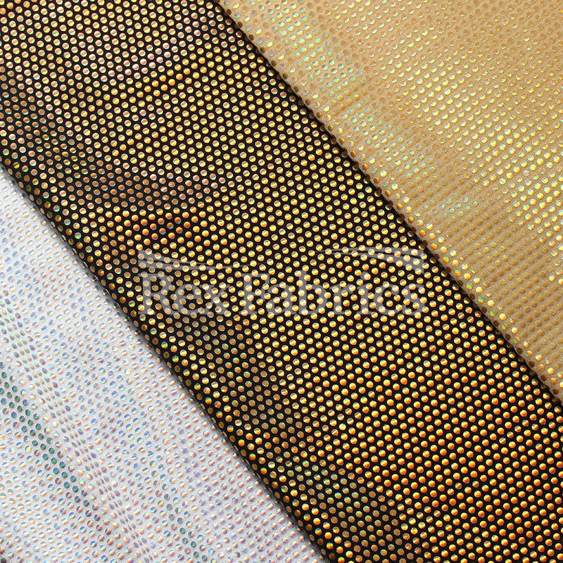 Pulse Holo Nylon Spandex Fabric - Gold/Black, Gold/Gold, Silver/Black, Silver/White Polka Dots, 58/60" Width, 210 GSM (1 Yard)