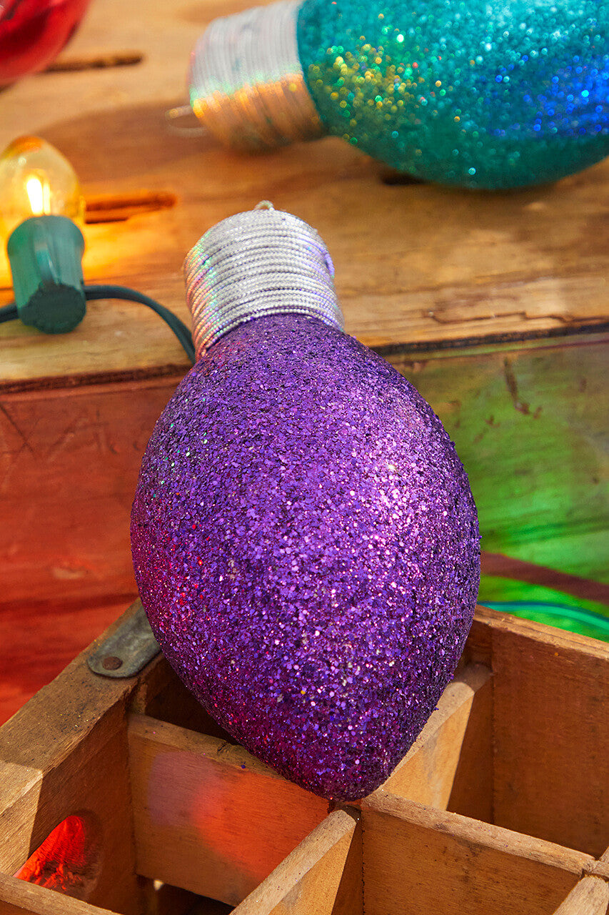 7Inch Purple Glitter Light Bulb Ornament