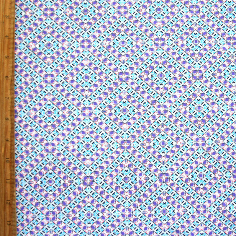 Swim Knit Nylon Lycra Purple Aqua Fluorescent Orange Squares
