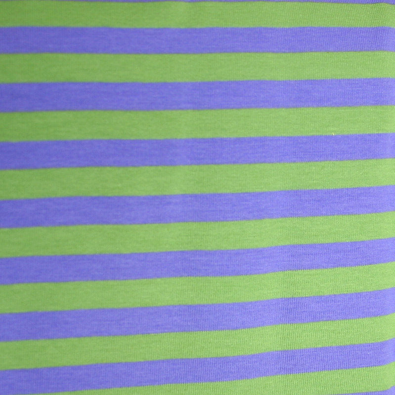 Cotton Lycra Knit Fabric Light Purple and Lime 3/8" Stripe